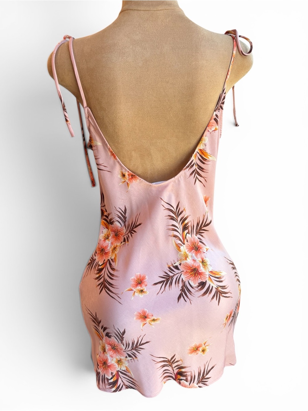 LPA Cowl Mini Slip Dress Tropic Bouquet Pink Floral Satin. - Picture 9 of 11